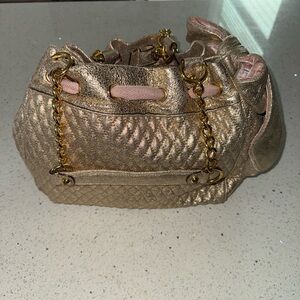 Juicy Couture Metallic Gold Shoulder Bag with Pink Details